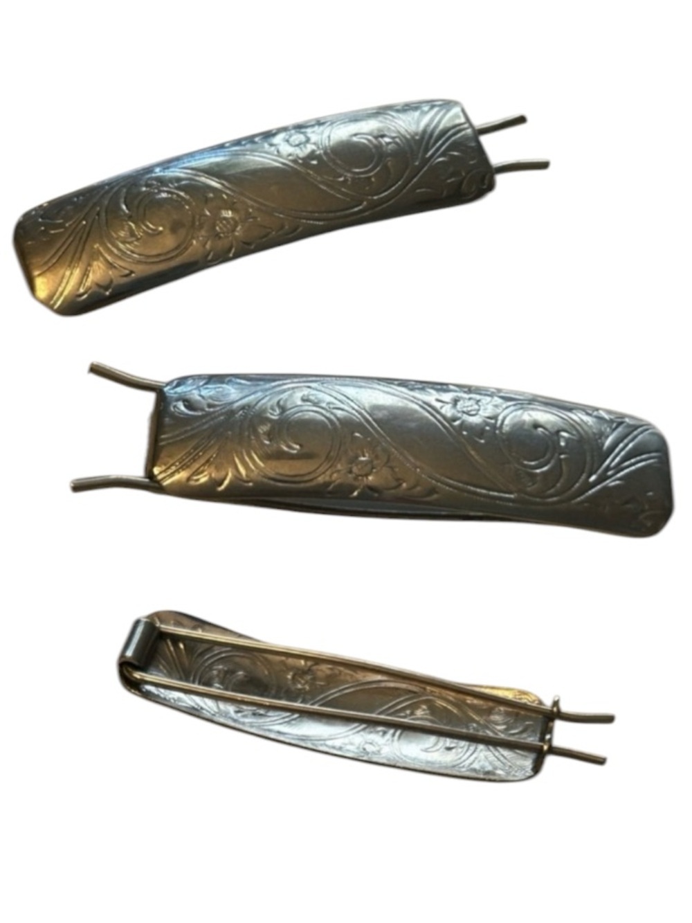 Vintage Etched Silver Barrettes
